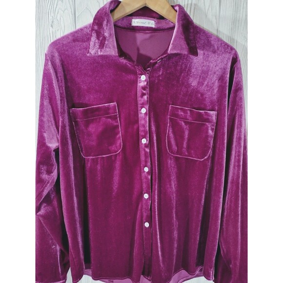 raspberry velvet button down shirt R. Vivimos top XL FREE SHIPPING! - Picture 3 of 11